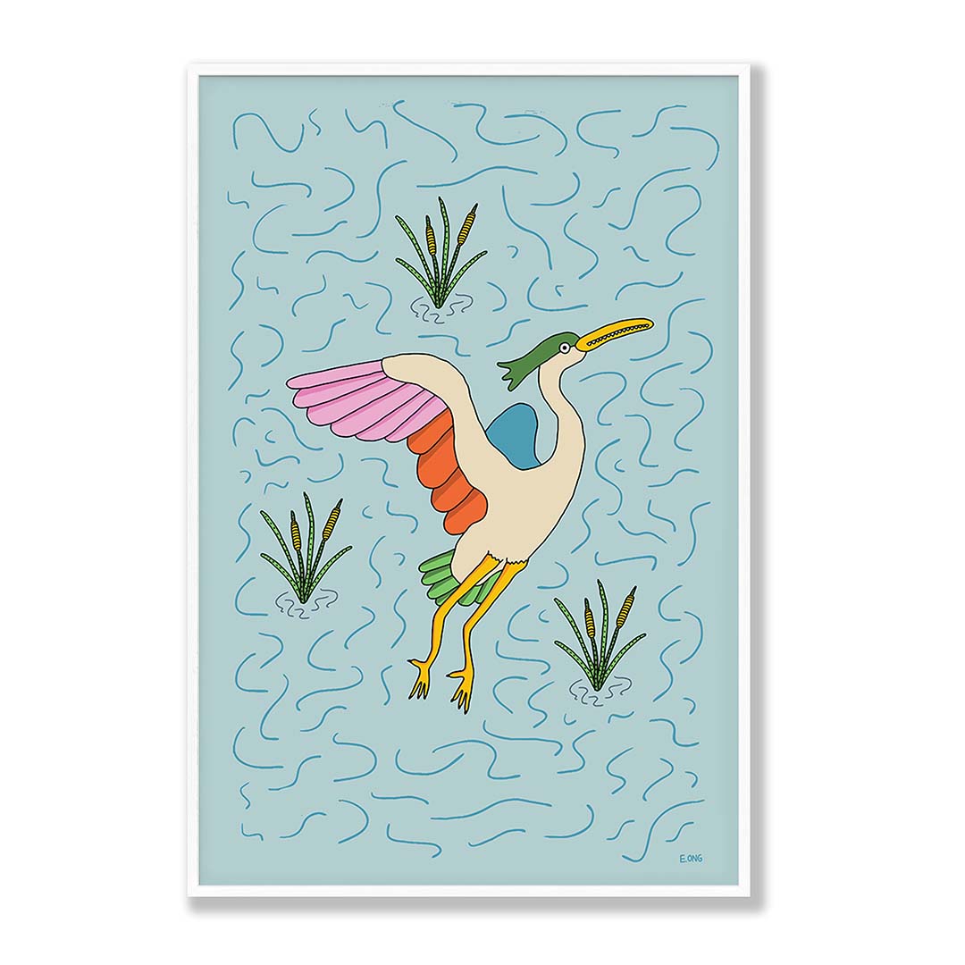 Heron art print by artist E. Ong