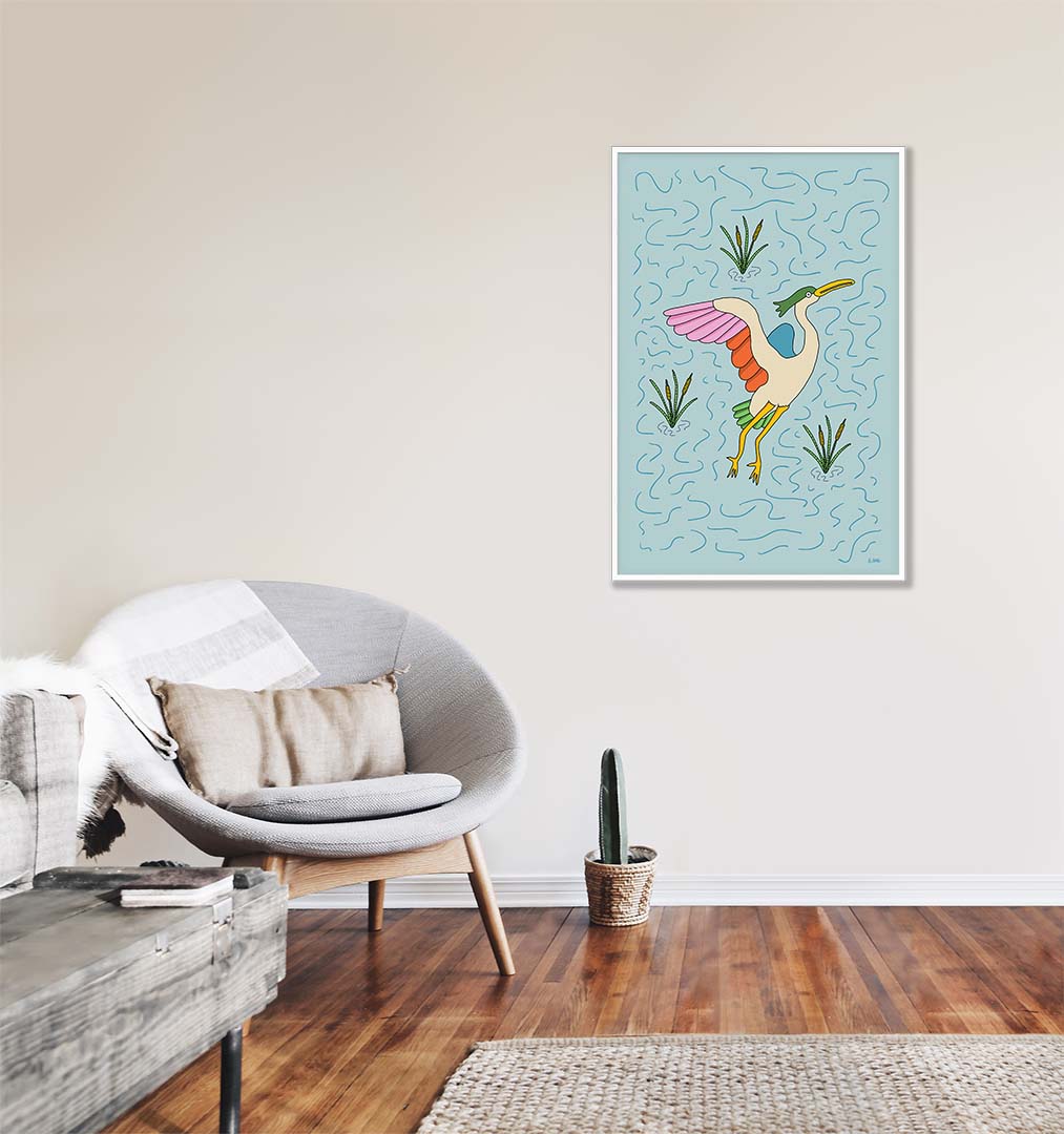 Heron art print by artist E. Ong