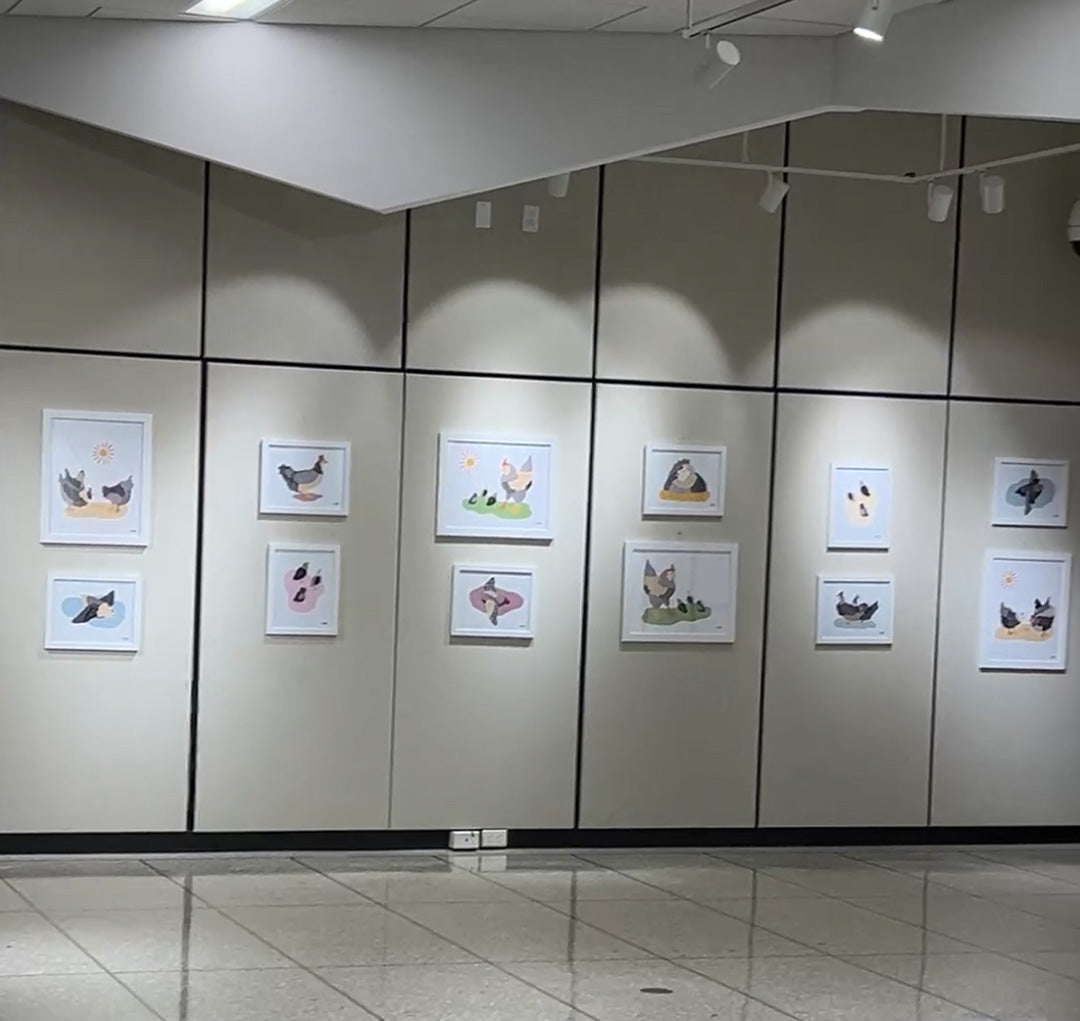 Library Gallery at the White Plains Library with artwork for Animal Vignettes exhibit by Erwin Ong installed