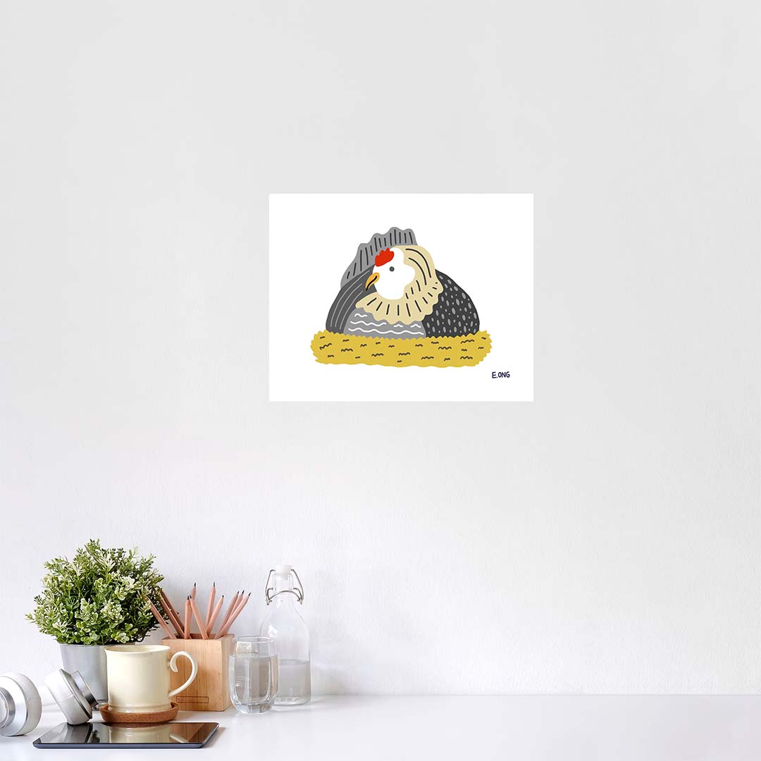 Chicken on a Nest - Fine Art Paper Print