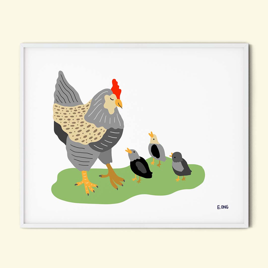 Chickens with Chicks - Fine Art Paper Print