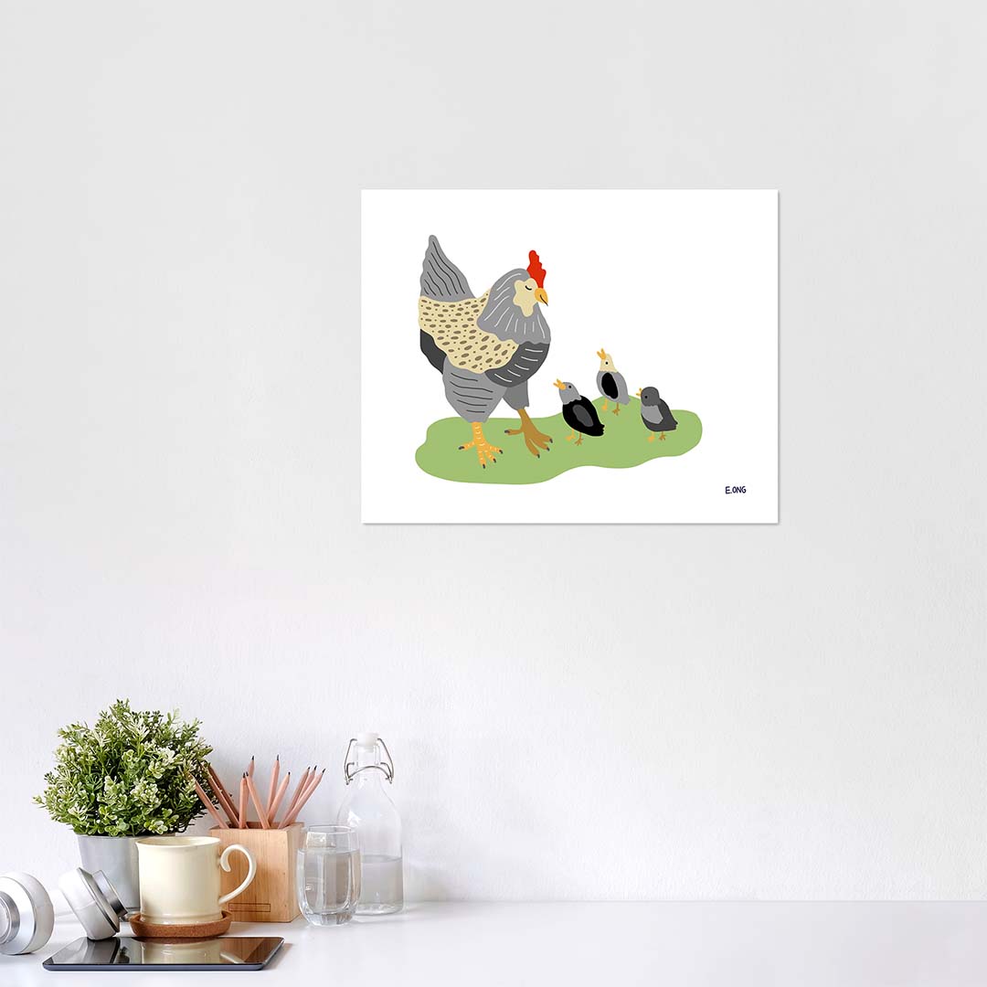 Chickens with Chicks - Fine Art Paper Print