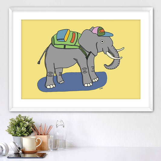 Elephant Wearing a Backpack - Fine Art Paper Print