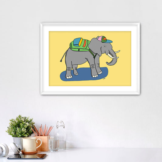 Elephant Wearing a Backpack (Fine Art Paper Print)