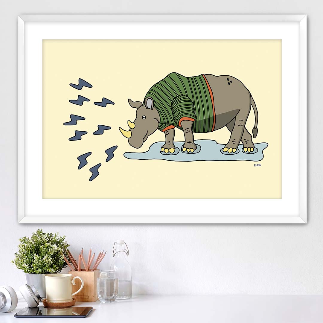 Rhino Wearing a Shirt - Fine Art Paper Print