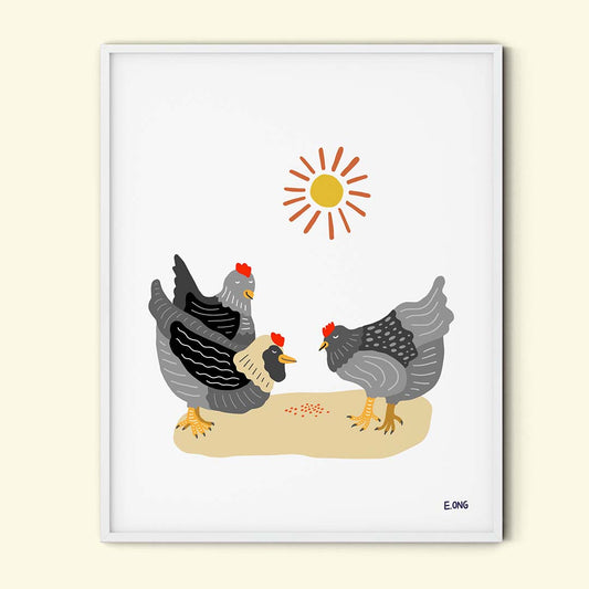 Three Chickens - Fine Art Paper Print